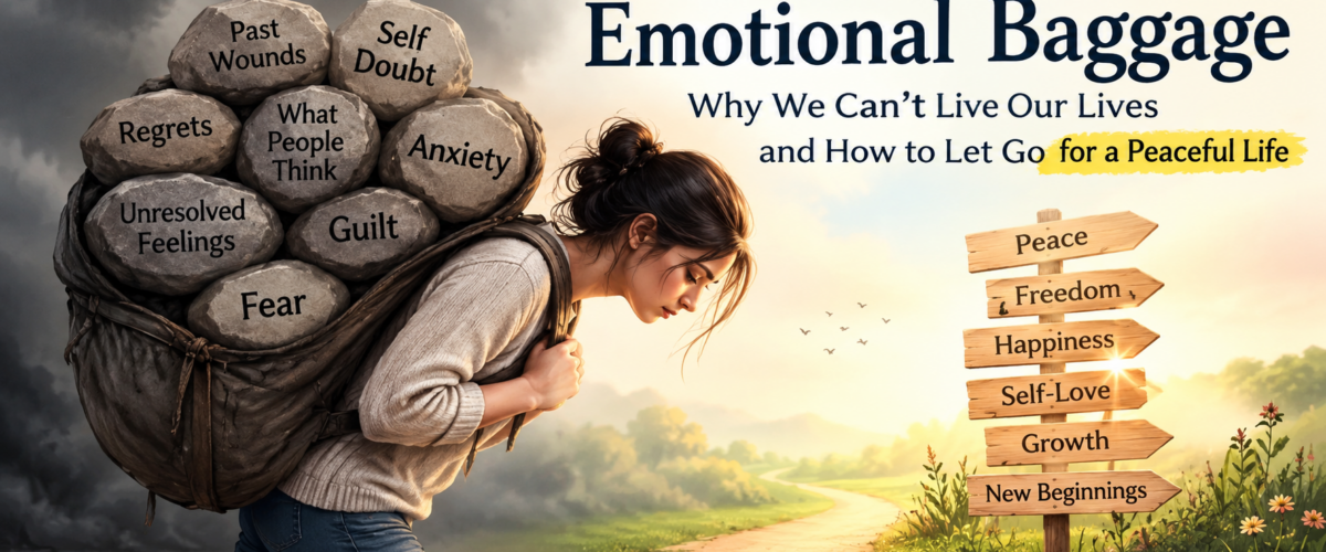 A girl carrying emotional baggage while feeling emotionally overwhelmed
