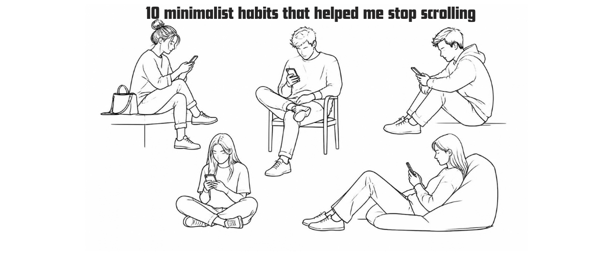 Group of people scrolling on their smartphones, highlighting modern digital habits and excessive screen time.